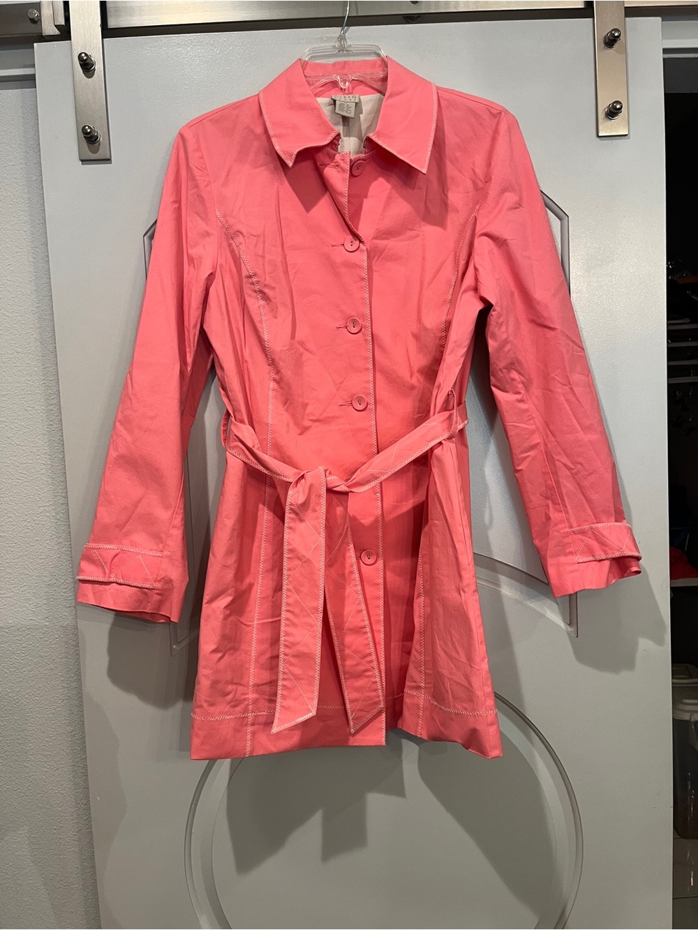 Sigrid Olsen Bubblegum Pink Button-Front matte style Trench Coat. So chic!